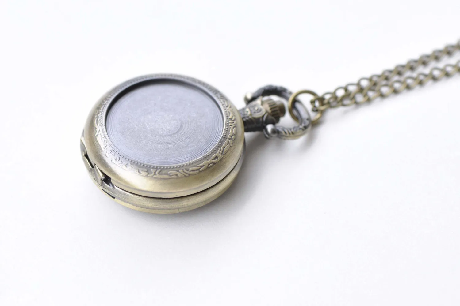 1 PC Antique Bronze Bezel Pocket Watch Necklace 1 Inch Cabochon A8638