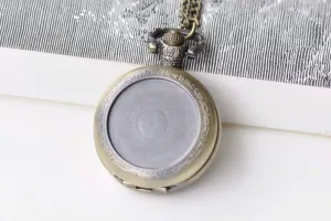 1 PC Antique Bronze Bezel Pocket Watch Necklace 1 Inch Cabochon A8638