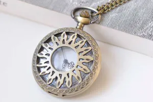 1 PC Antique Bronze Large Filigree Pocket Watch Necklace 47mm A272