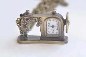 1 PC Sewing Machine Vintage Style Pocket Watch Necklace  A5746
