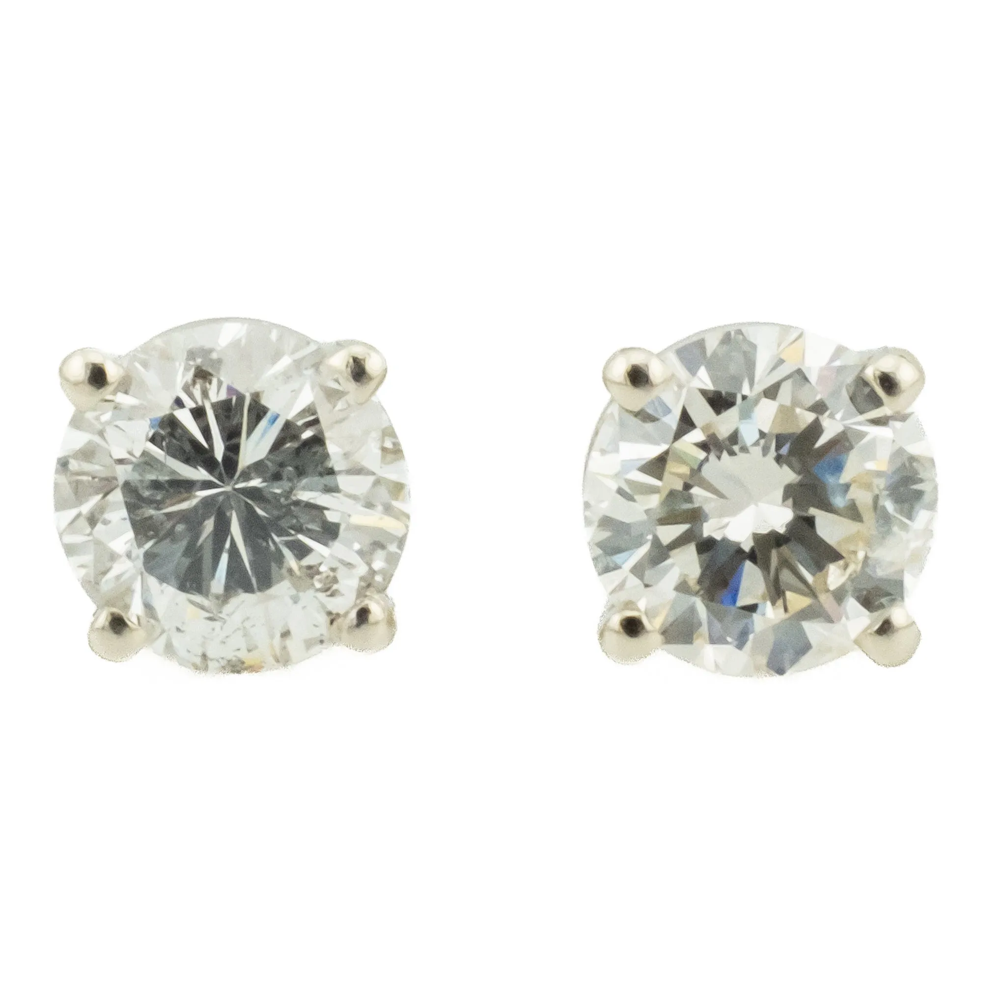 1.00ctw Round Diamond SI2-I2/L-K Solitaire Stud Earrings in 14K White Gold