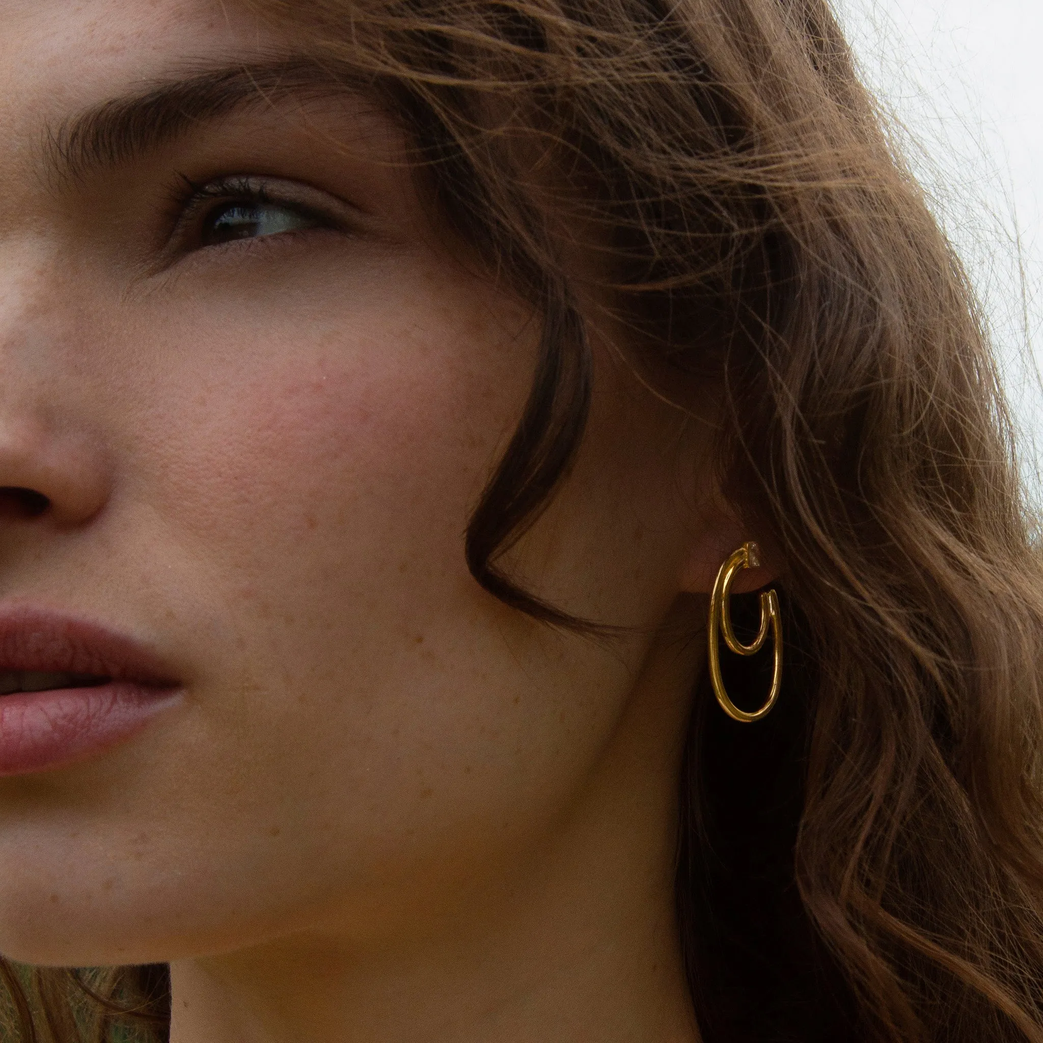 18K Gold Double Oval ??Galaxy Wrap Hoop?? Earrings with Baguette Diamond