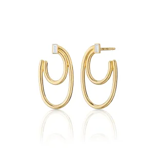 18K Gold Double Oval ??Galaxy Wrap Hoop?? Earrings with Baguette Diamond