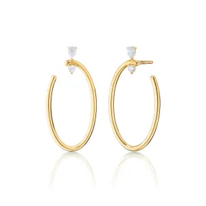 18K Gold Large Oval ??Galaxy Wrap Hoop?? Earrings with White Diamonds