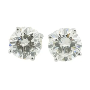 2.60ctw Round Diamond I1/L Solitaire Stud Earrings in 14K White Gold