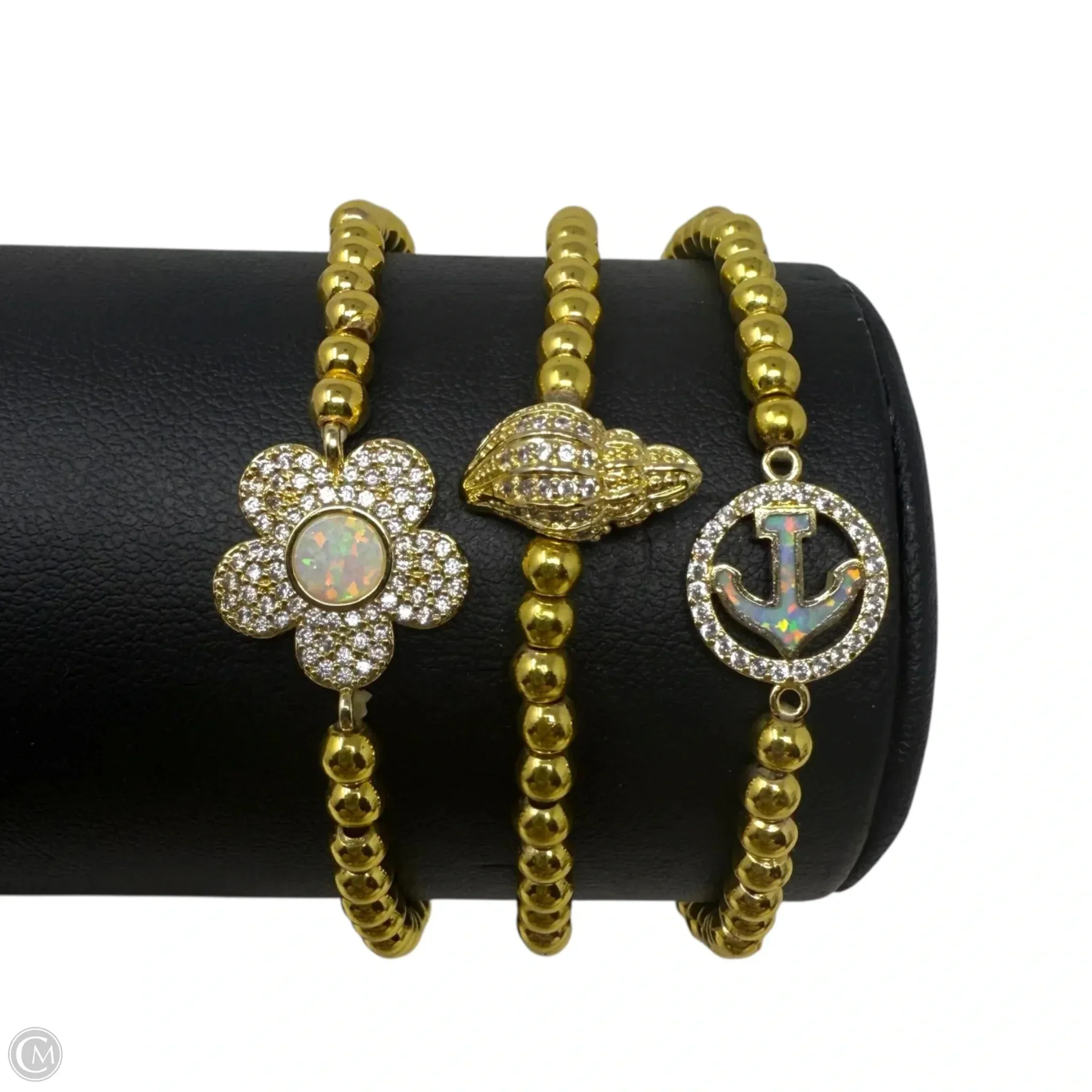 Arm Candy 18K Gold Plated Brass & CZ Crystal Beaded Stretch Bracelet Set By Eye Candy LA , Size: 03 Piece Set