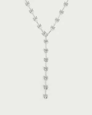 Bow Lariat Long Necklace in Silver