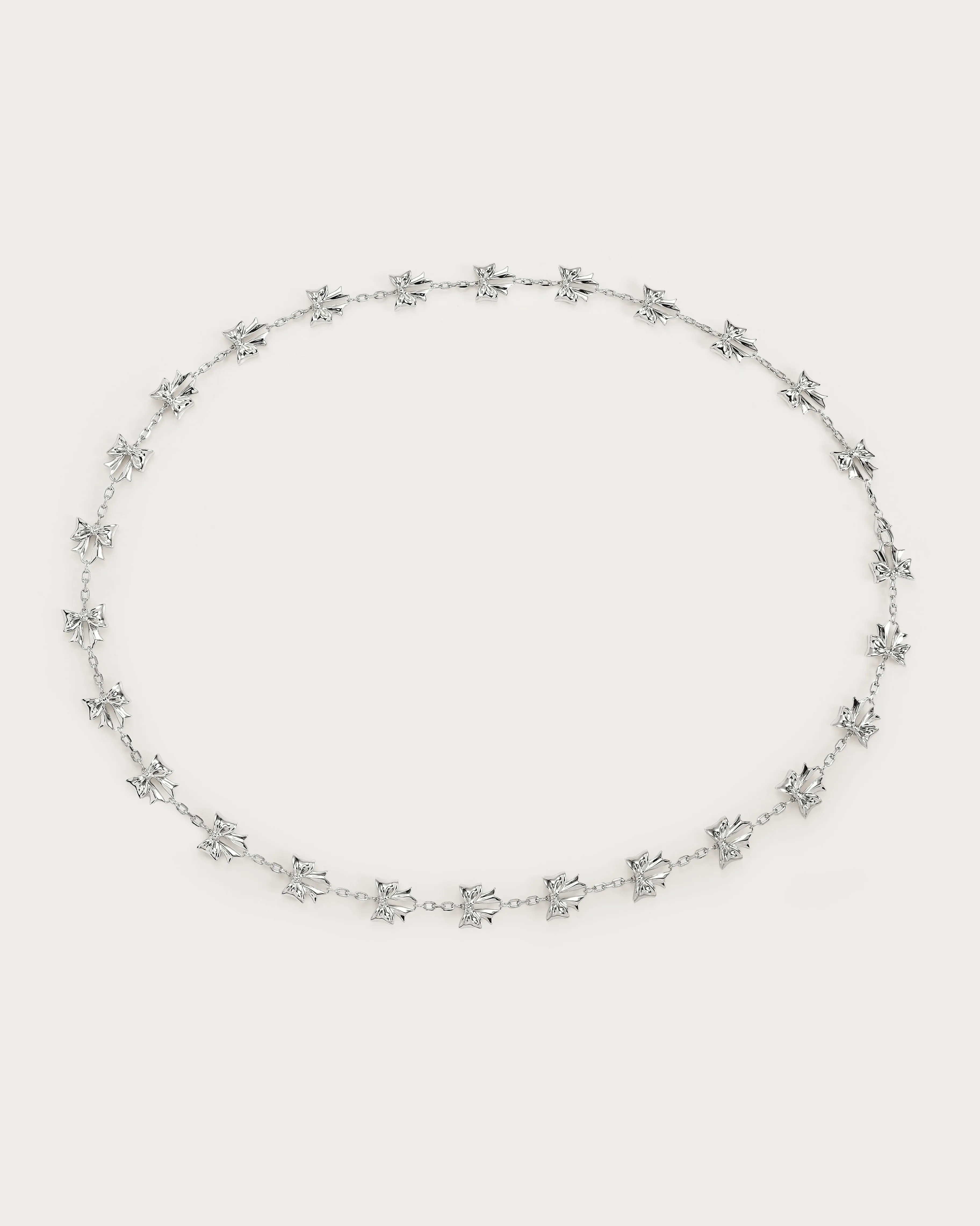 Bow Lariat Long Necklace in Silver