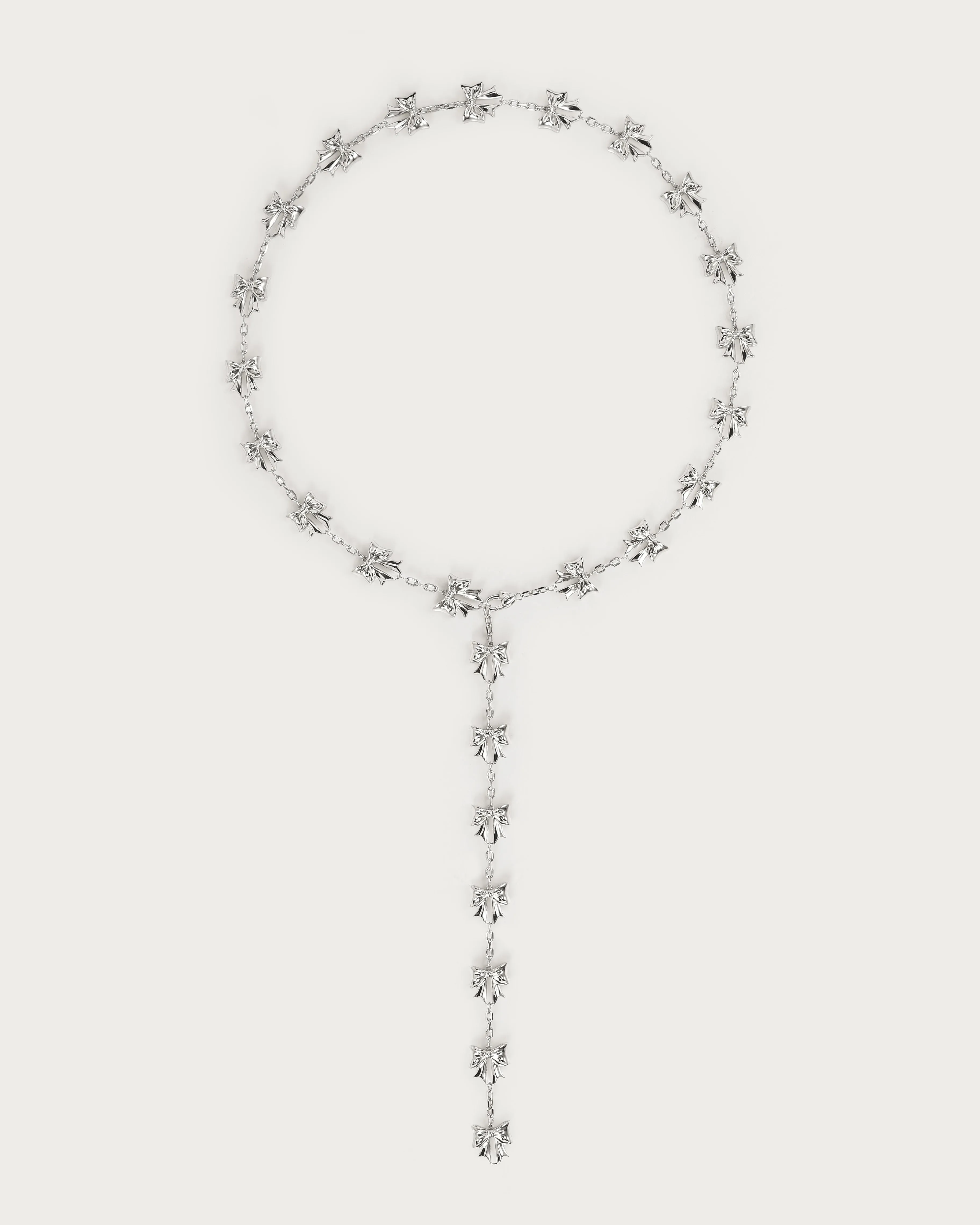 Bow Lariat Long Necklace in Silver
