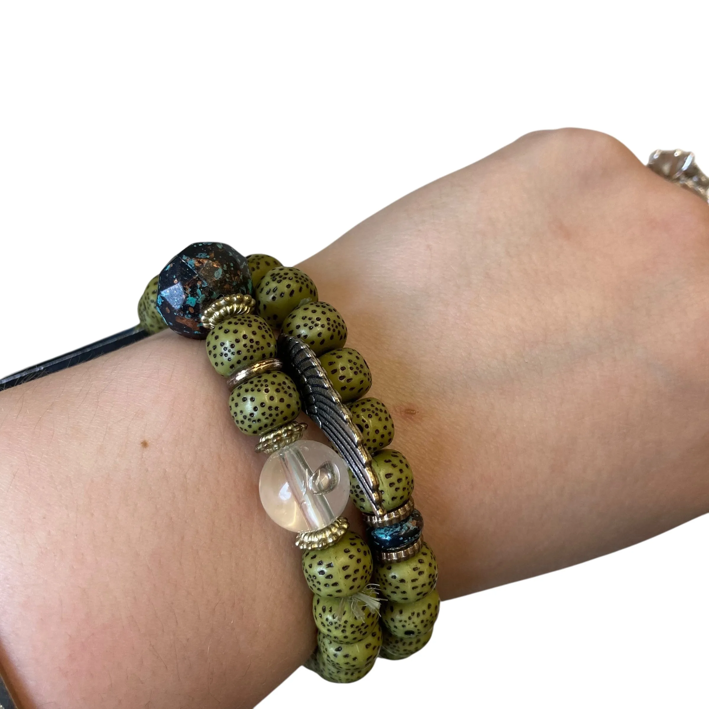 Bracelet Other In Green, Size:02 Piece Set