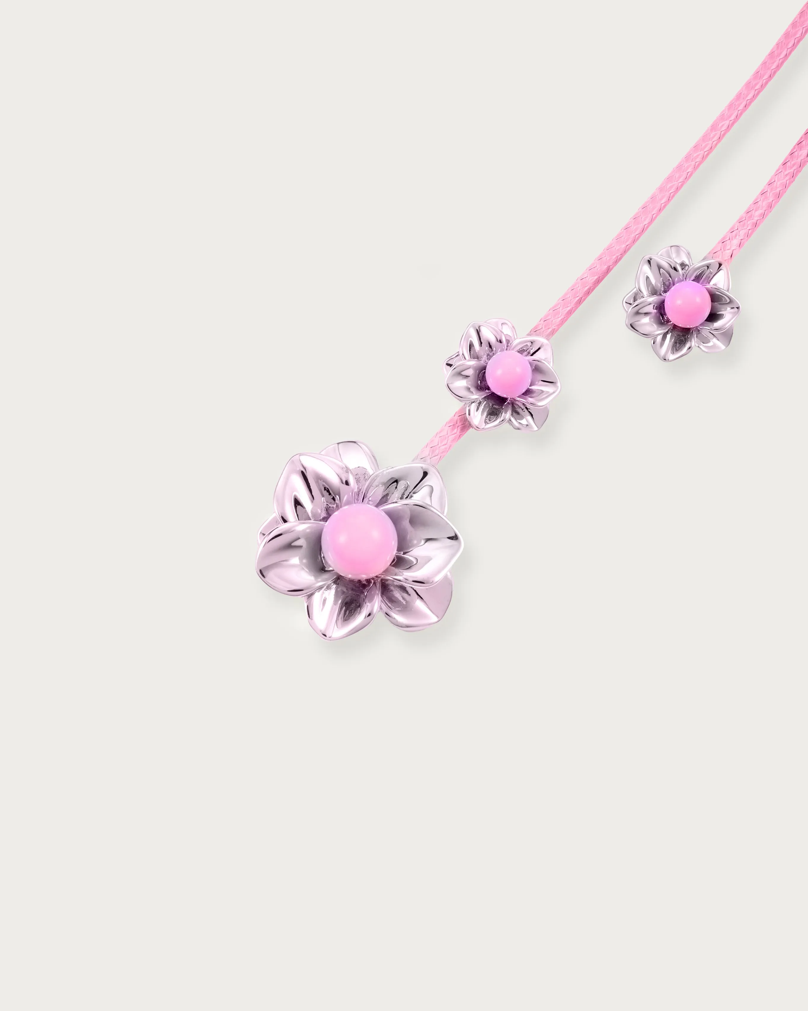 Branchlet Cord Necklace in Metallic Pink