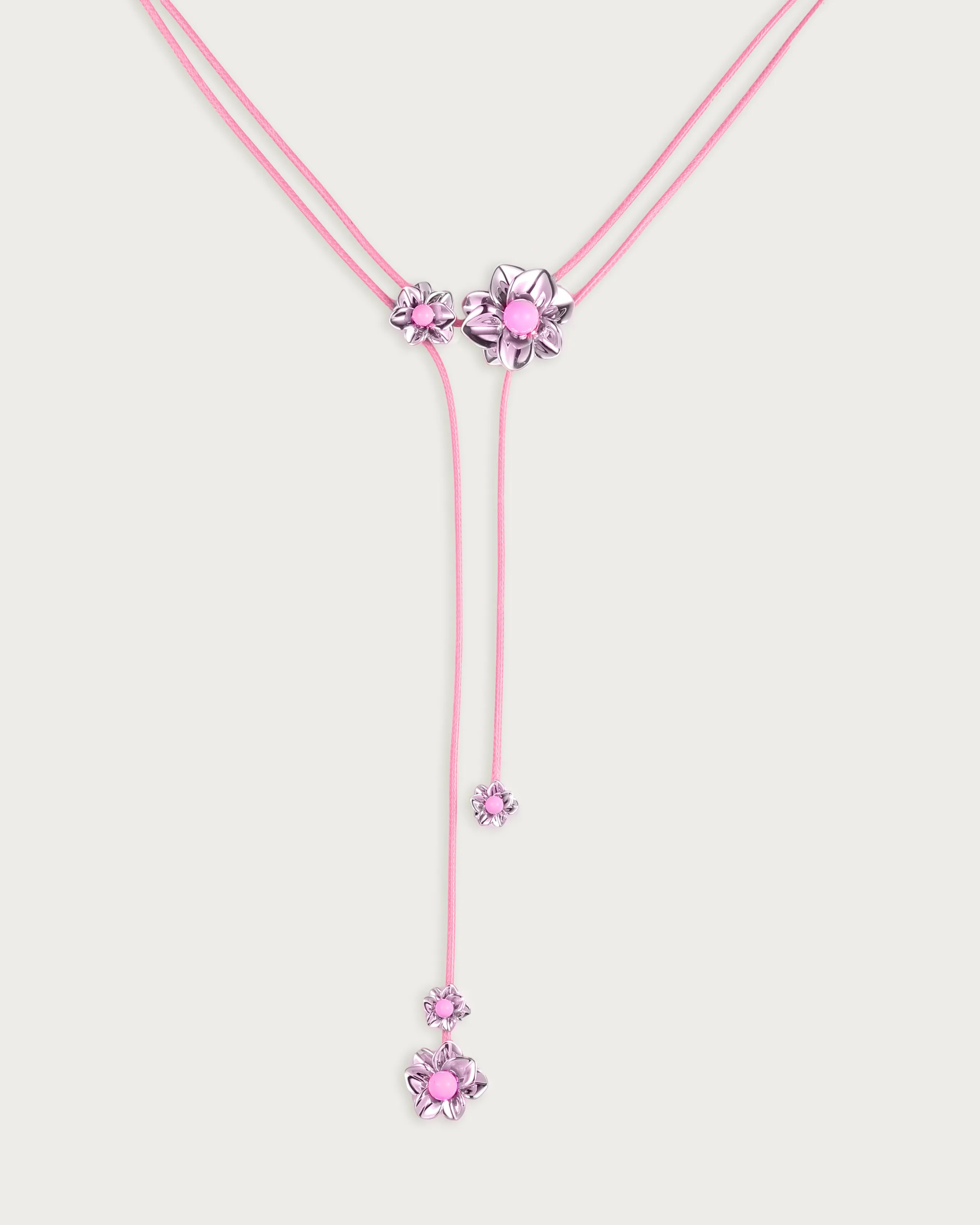 Branchlet Cord Necklace in Metallic Pink