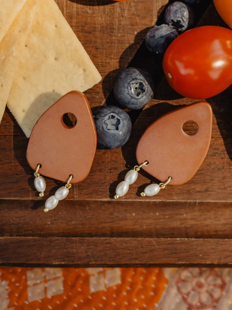 Clay Pearl Earrings - Saffron