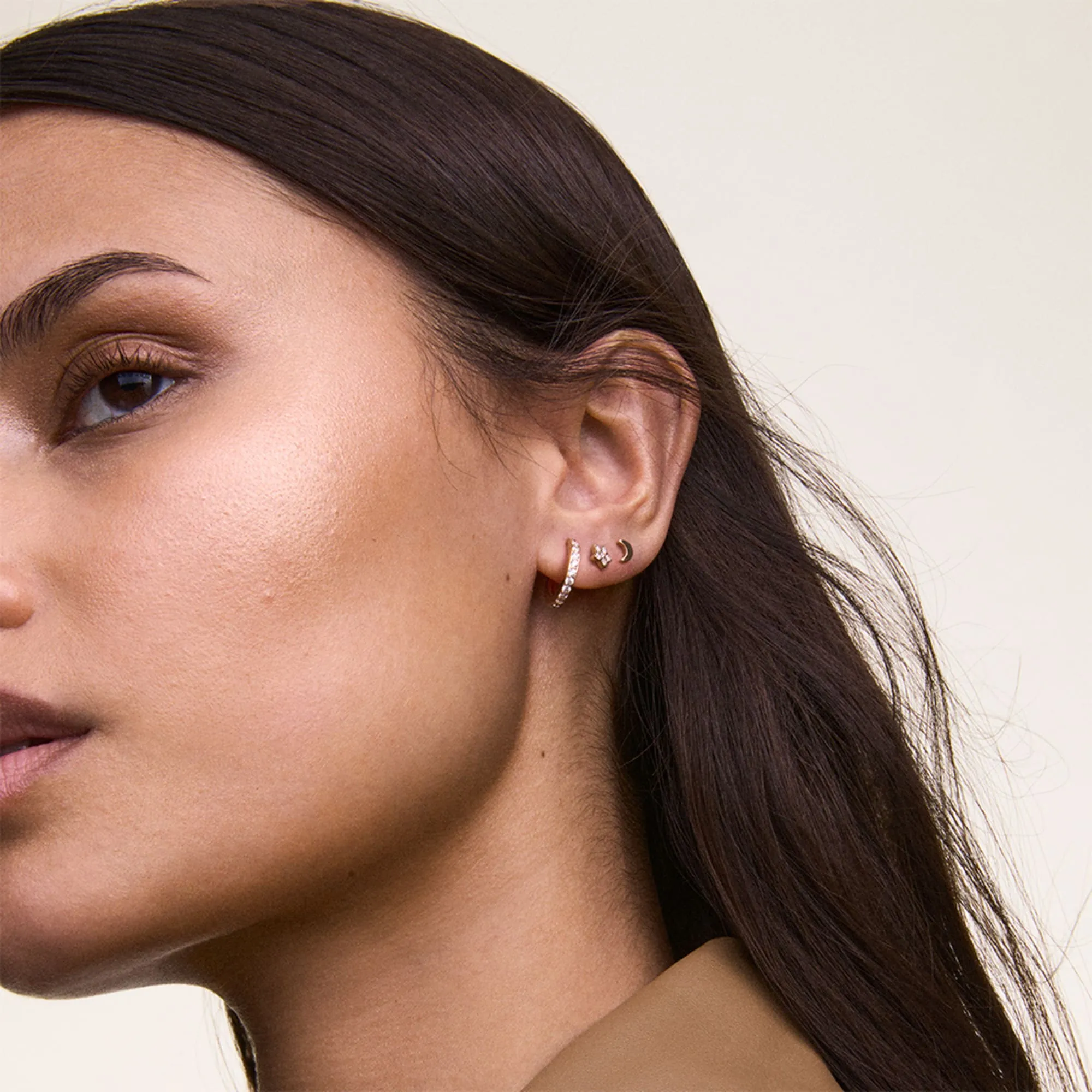 Crystal Hoop   Crystal Star   Moon Stud Rose Gold Set