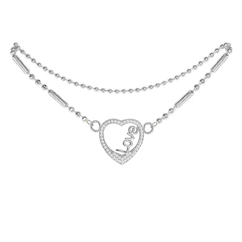 Cubic Zirconia Heart Anklet Silver