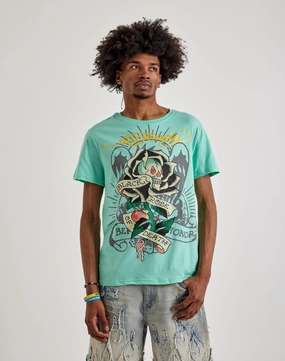 Ed Hardy  Black Rose Rhinestone Short Sleeve Tee Fashion advice Suede - finished fashion