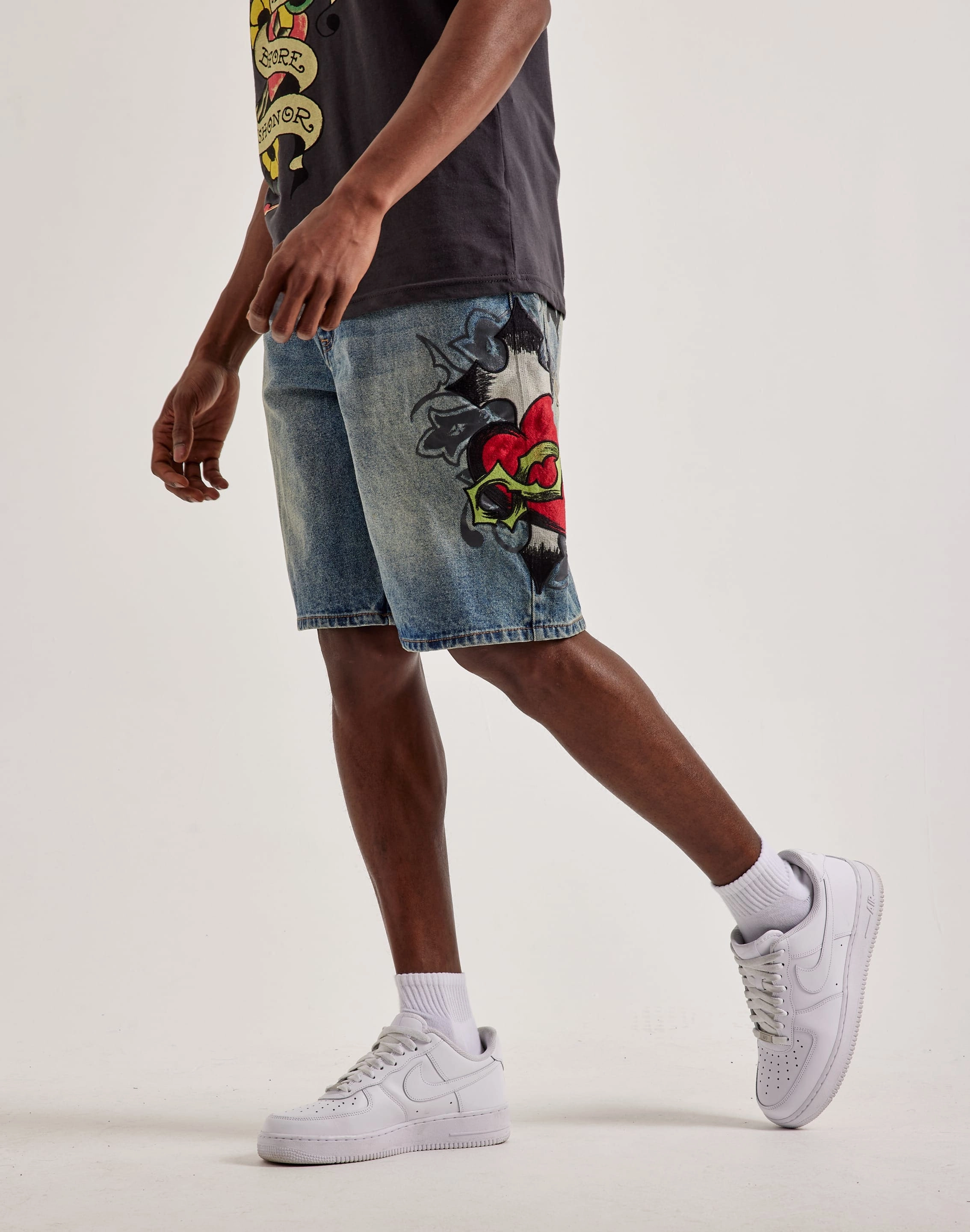 Ed Hardy Sacred Heart Denim Shorts Comfortable apparel Seasonal wear