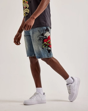 Ed Hardy Sacred Heart Denim Shorts Comfortable apparel Seasonal wear
