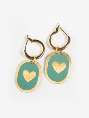 Enamel Heart Huggie Earrings - Sage