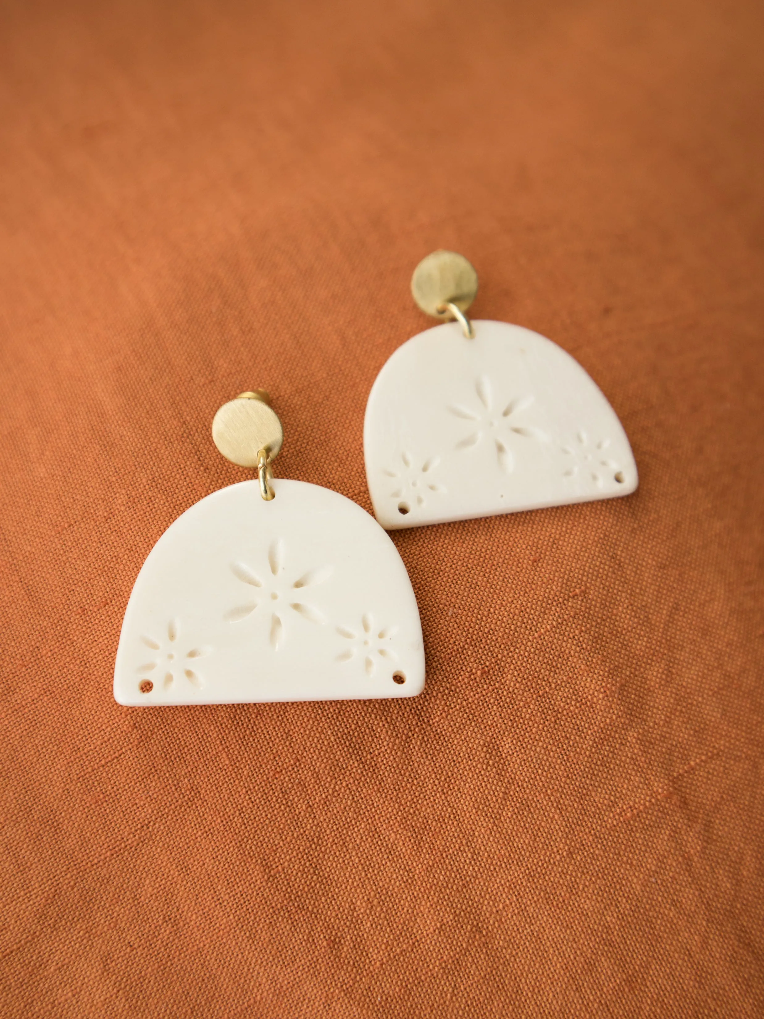 Etched Bone Earrings - White