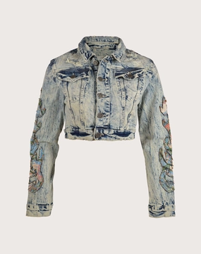 Fashion models Grindhouse Denim Flame Jacket Embroidered fashion