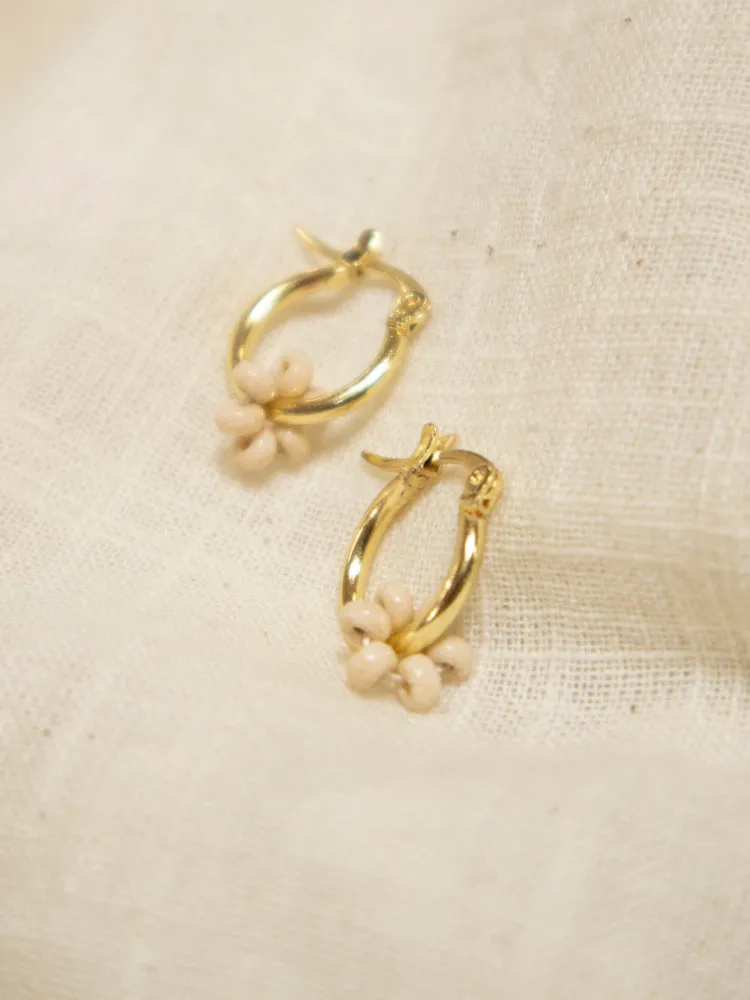 Floral Micro Hoop Earrings - Gold