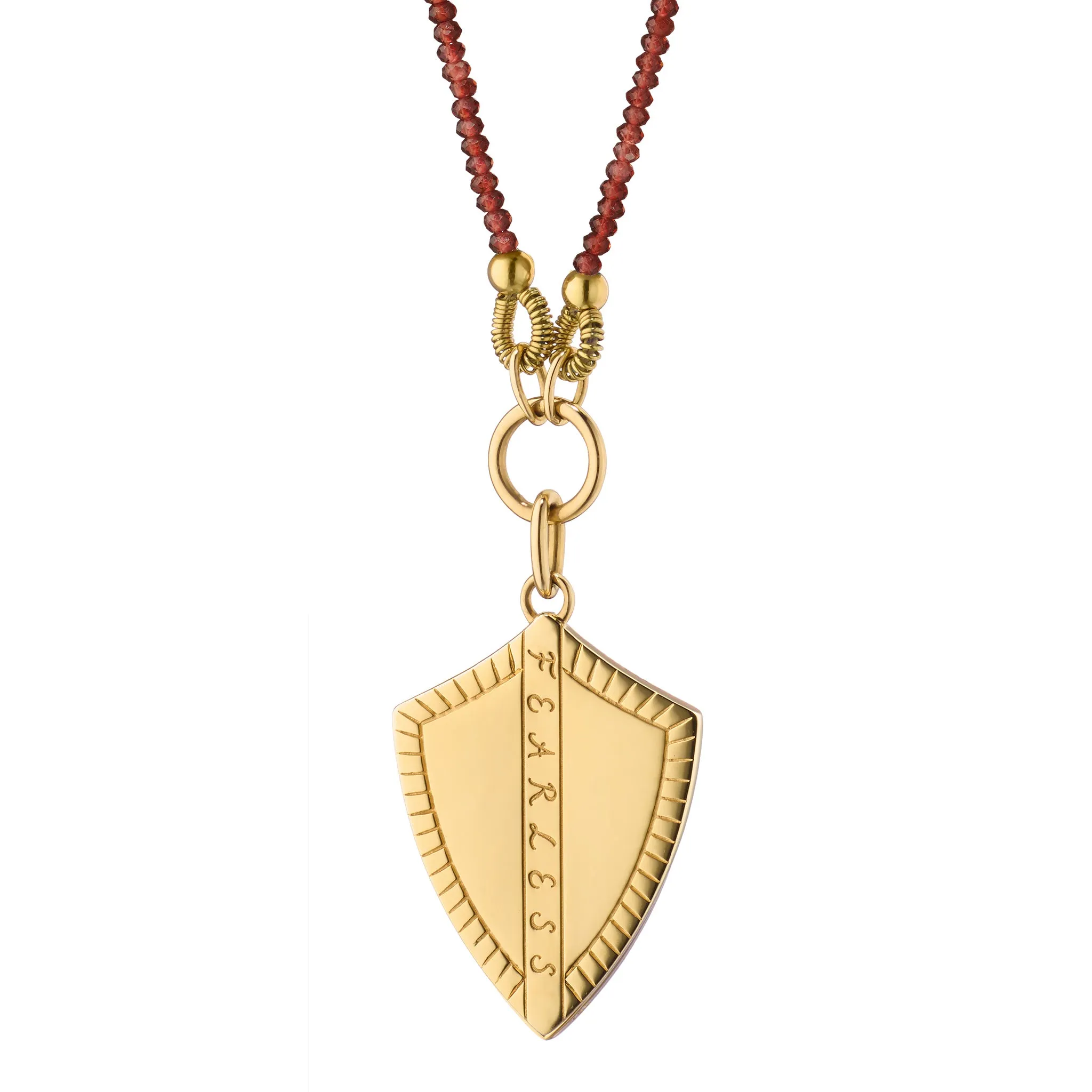 Garnet Fearless Shield Necklace with Pink Sapphires and Rhodolite