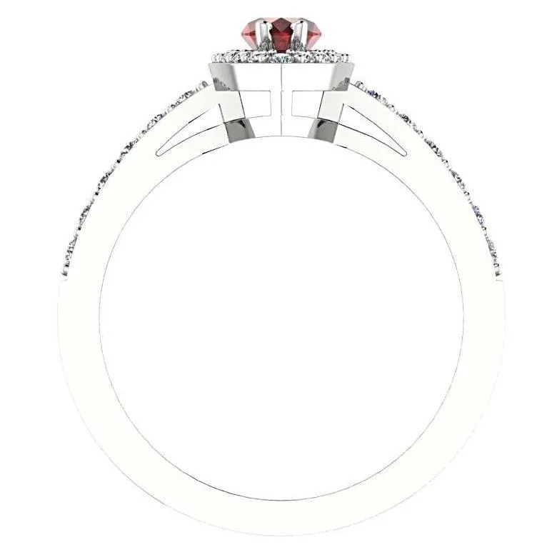 Garnet Marquise Halo Diamond Ring 14K White Gold