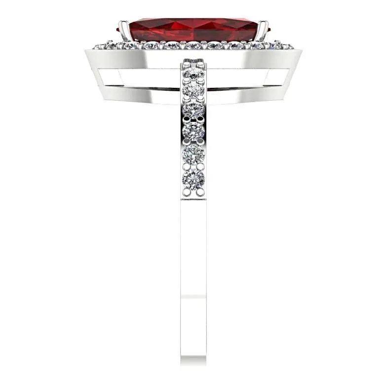 Garnet Marquise Halo Diamond Ring 14K White Gold