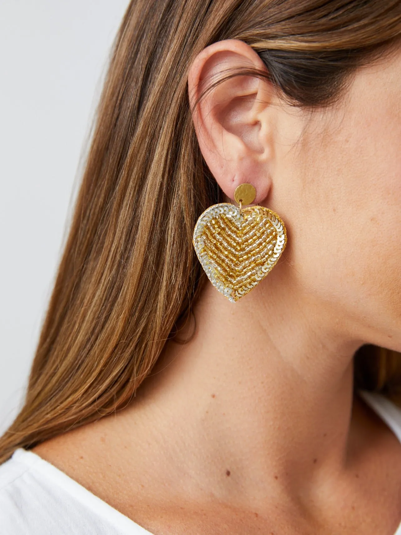 Gilded Heart Earrings - Metallic