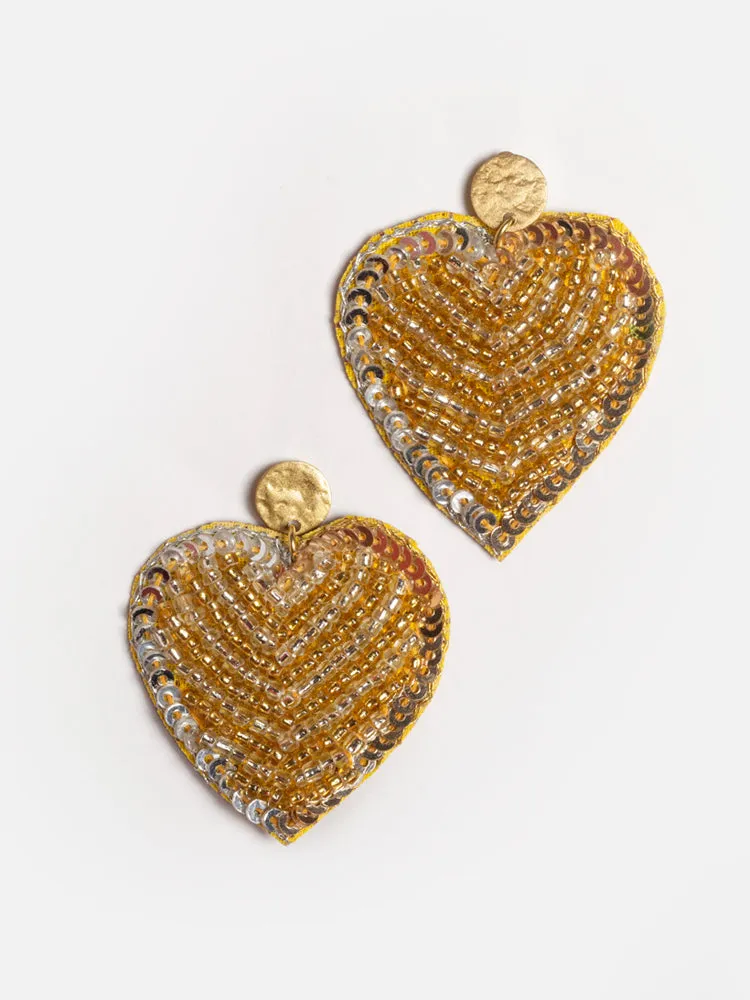 Gilded Heart Earrings - Metallic