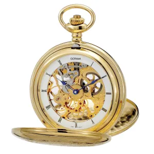Gotham Men's Gold-Tone Double Cover Exhibition Mechanical Pocket Watch # GWC18800G