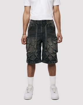 Grindhouse Diamond Pinch Cargo Denim Shorts Upcycled fashion Clothing types