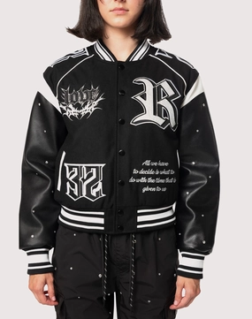 Grindhouse Rhinestone Varsity Black Jacket Fashionable goods Clothing and accessories