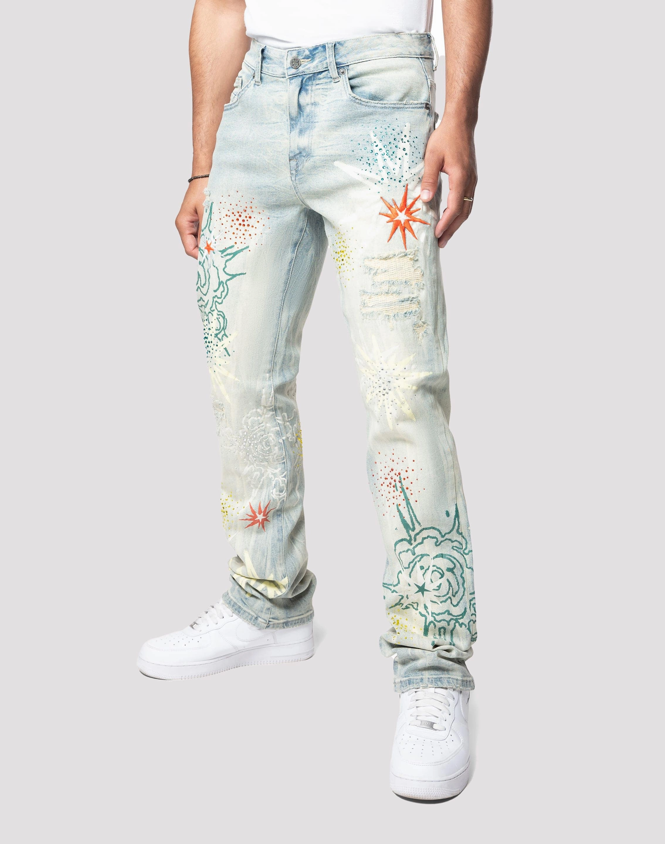 Grindhouse Straight Fit Stack Rhinestone Sevier Denim Jeans Fashion museums Preppy style items