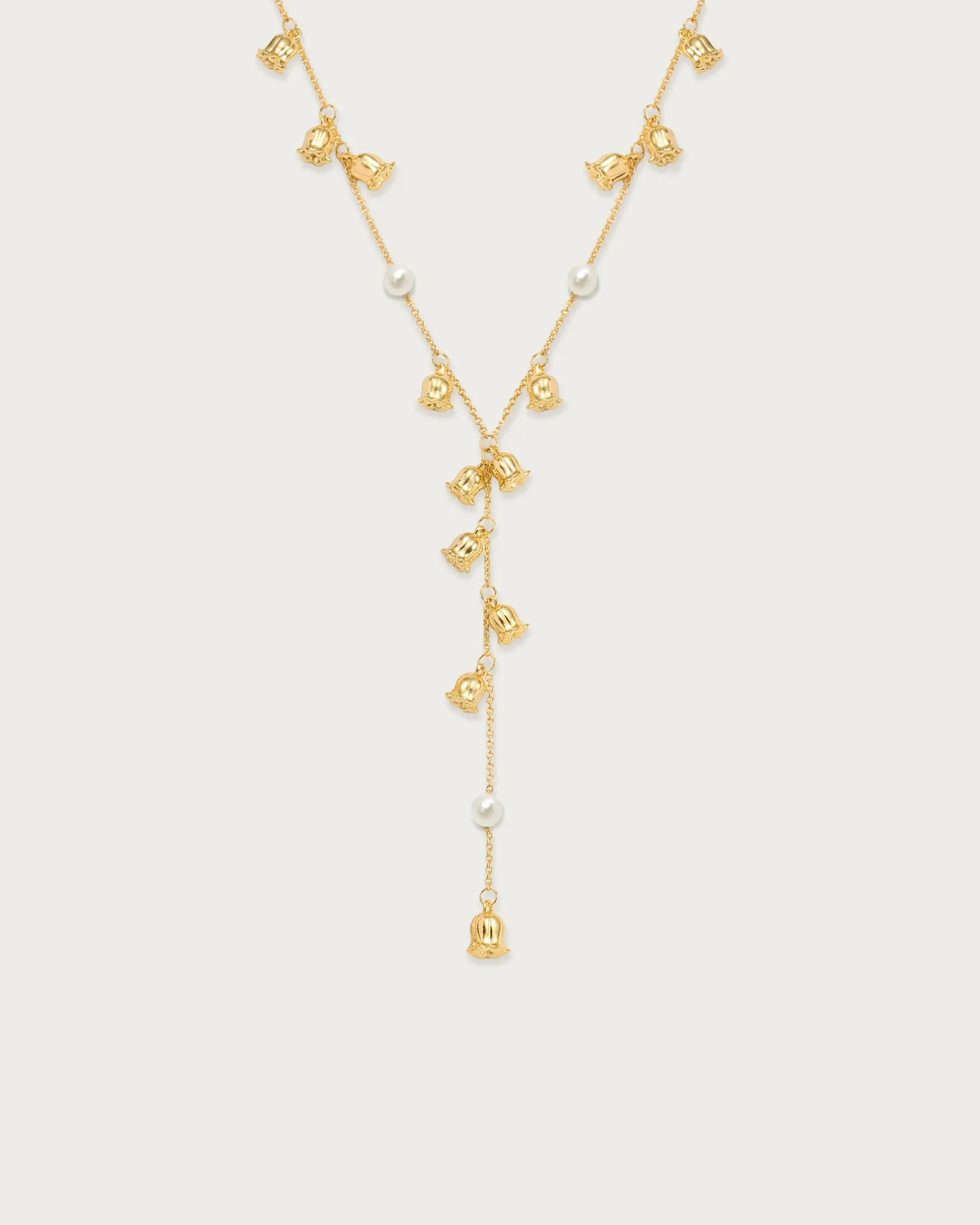 Lily of the Valley Pearl Lariat Necklace in Silver