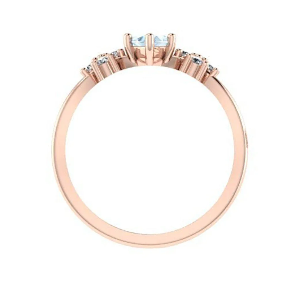 Marquise Blue Topaz Diamond Split Shank Ring 18K Pink Gold