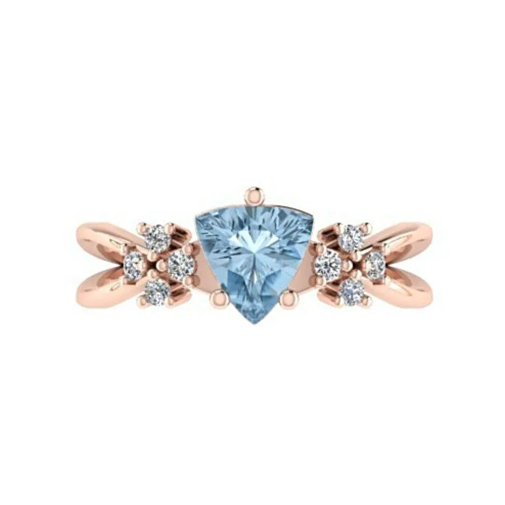 Marquise Blue Topaz Diamond Split Shank Ring 18K Pink Gold