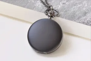 Matte Black Round Pocket Watch Necklace A8384
