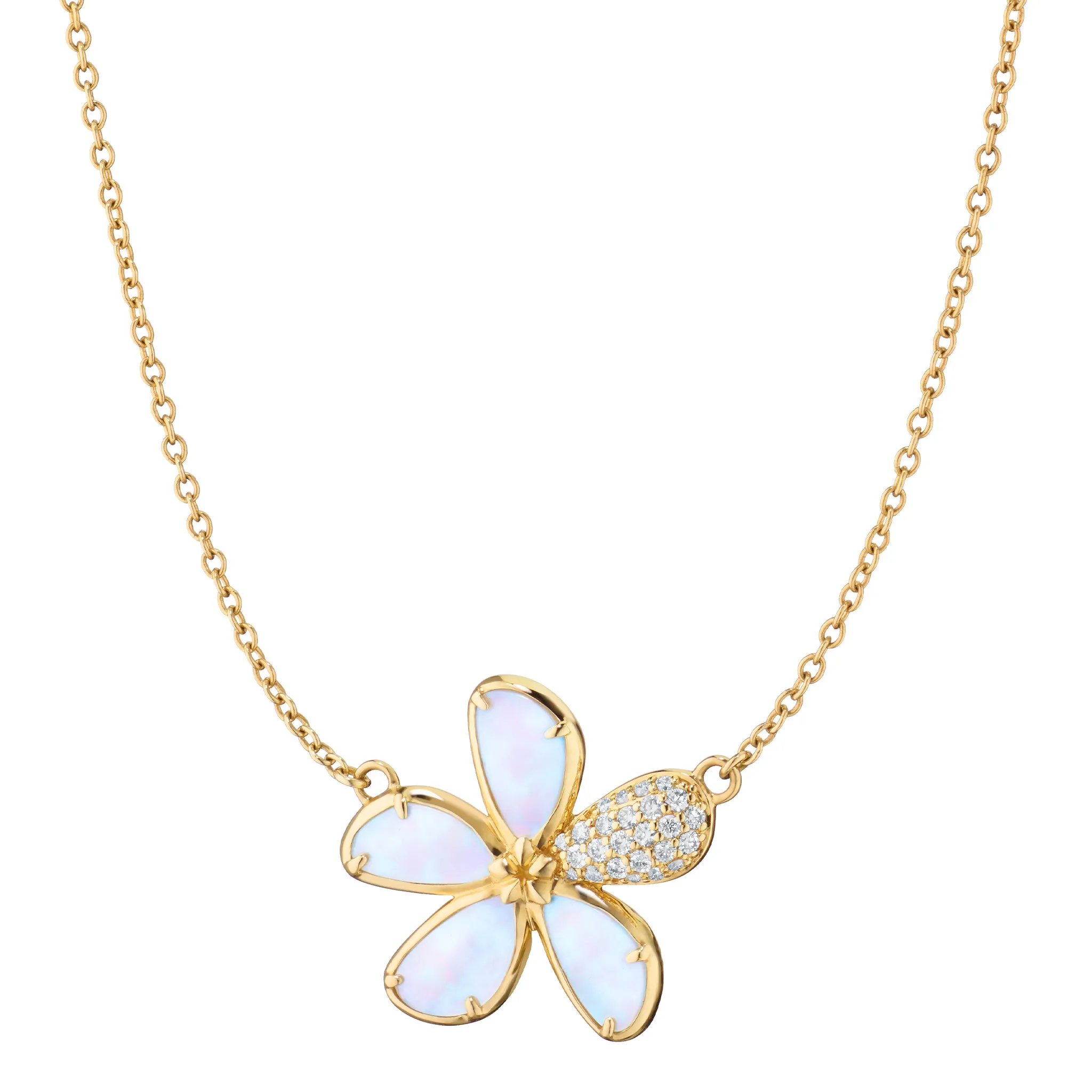 Mother of Pearl Flower Necklace with Pav?? White Diamonds