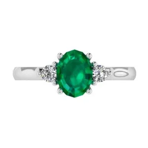 Oval Emerald and Diamond Engagement Ring 18K Gold