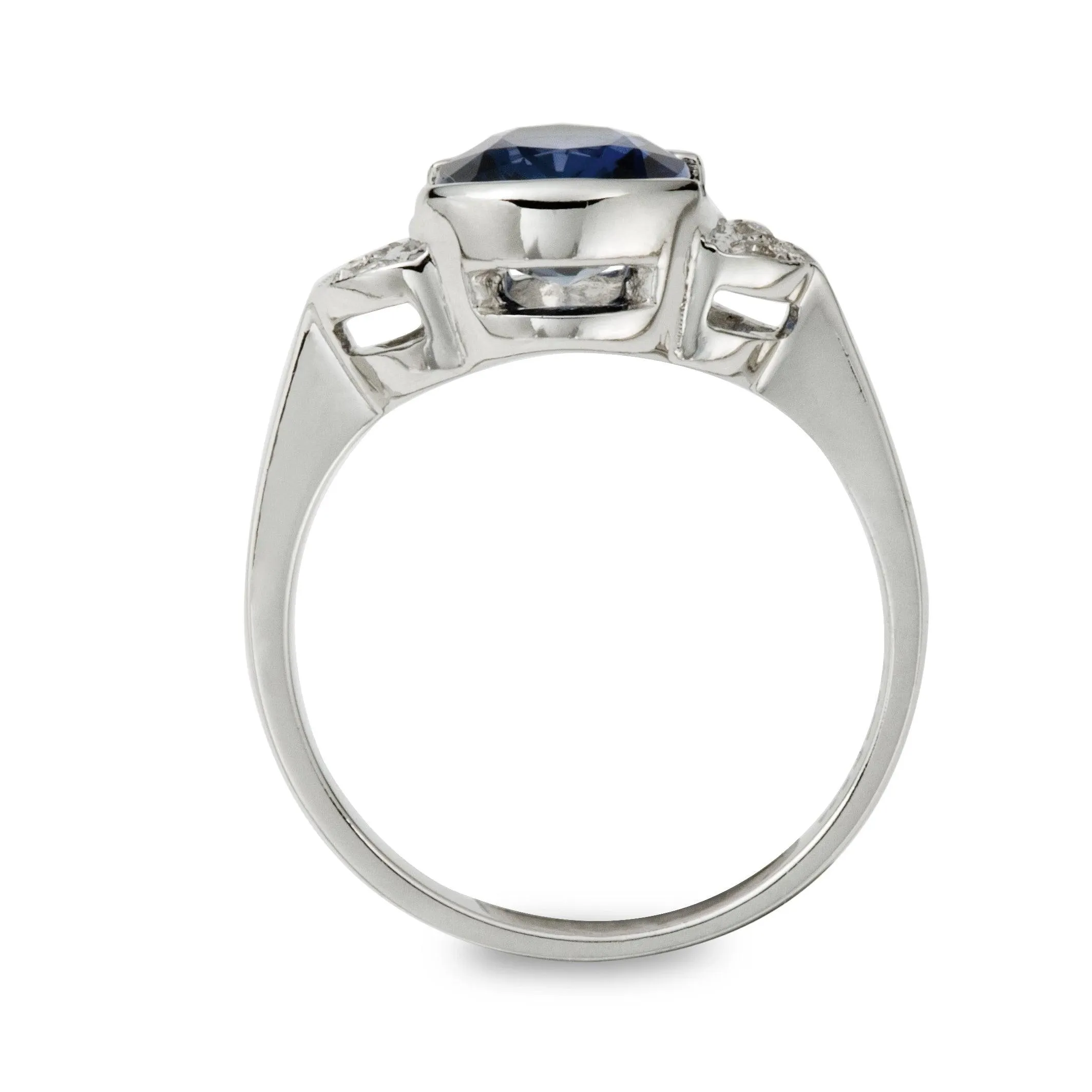 Oval Sapphire and Diamond Engagement Ring Half Moon Sides