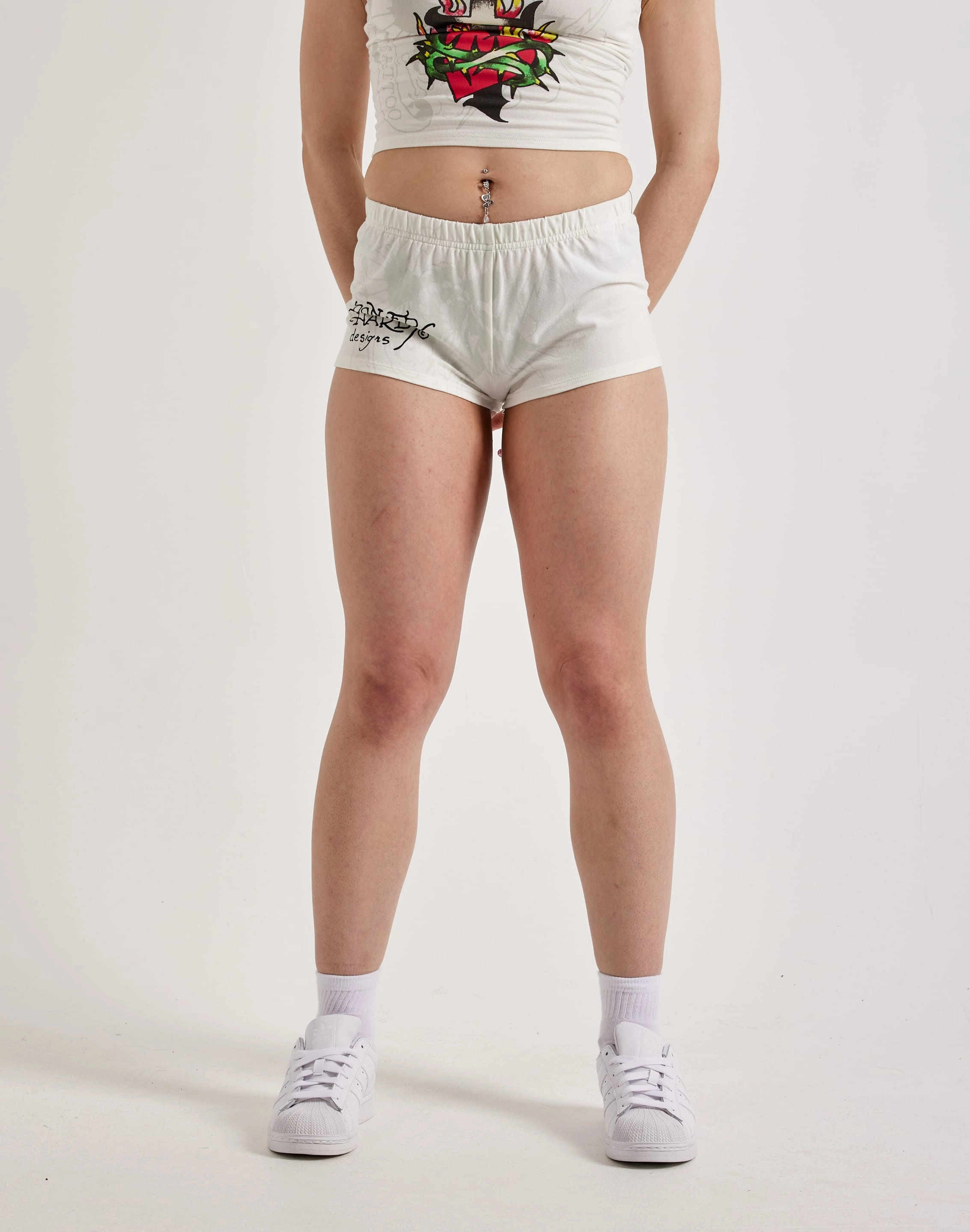 Patterned fashion (floral, stripes, etc.) Ed Hardy Cross Heart Booty Shorts High - end fashion