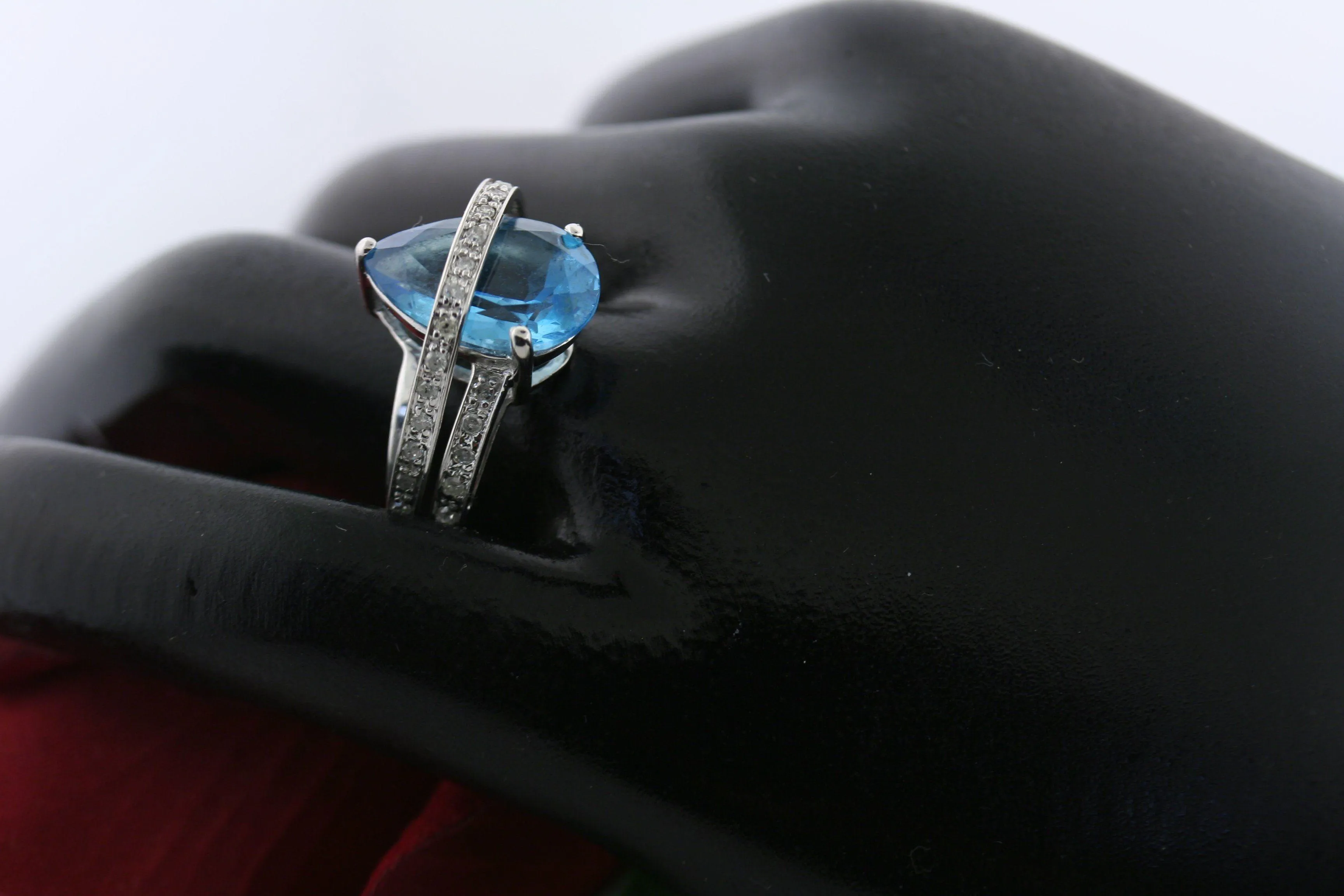 Pear Shaped Blue Topaz Diamond Ring 14K White Gold