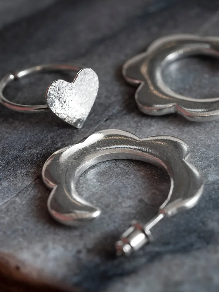Petal Hoops - Silver