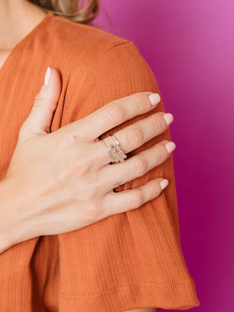 Petite Flower Charm Ring - Silver