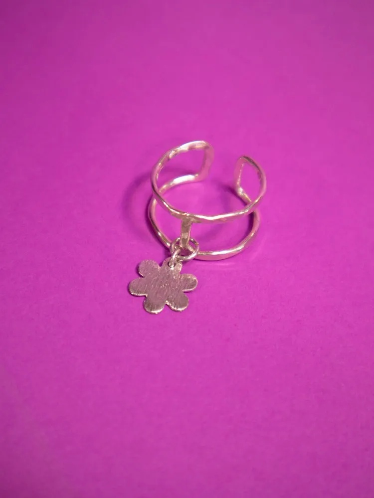 Petite Flower Charm Ring - Silver