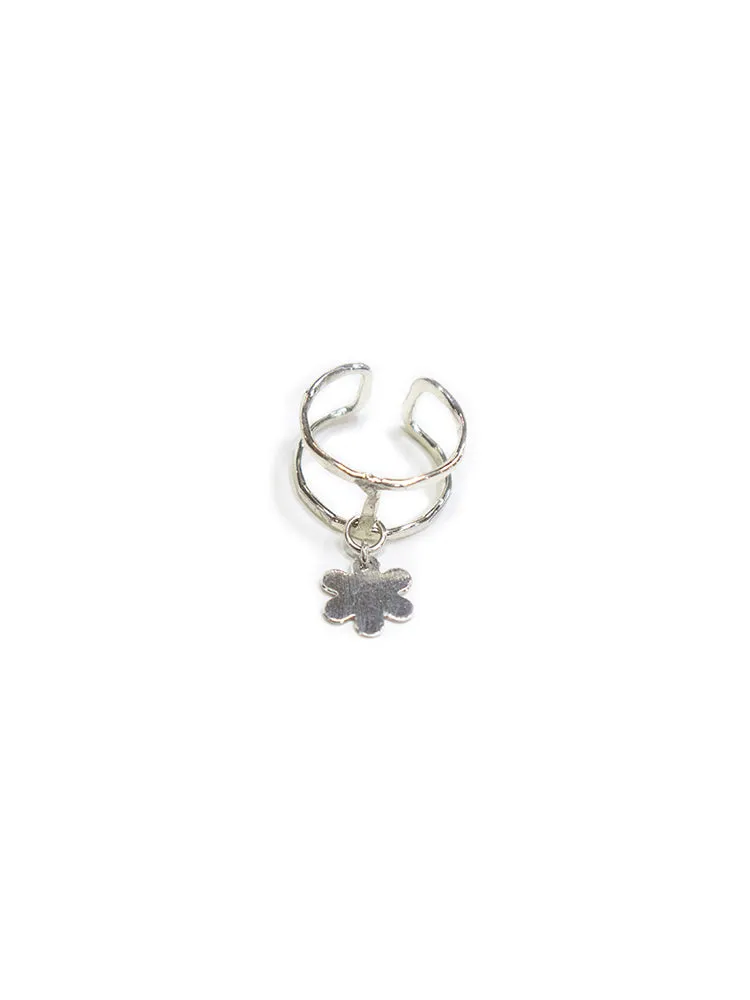 Petite Flower Charm Ring - Silver