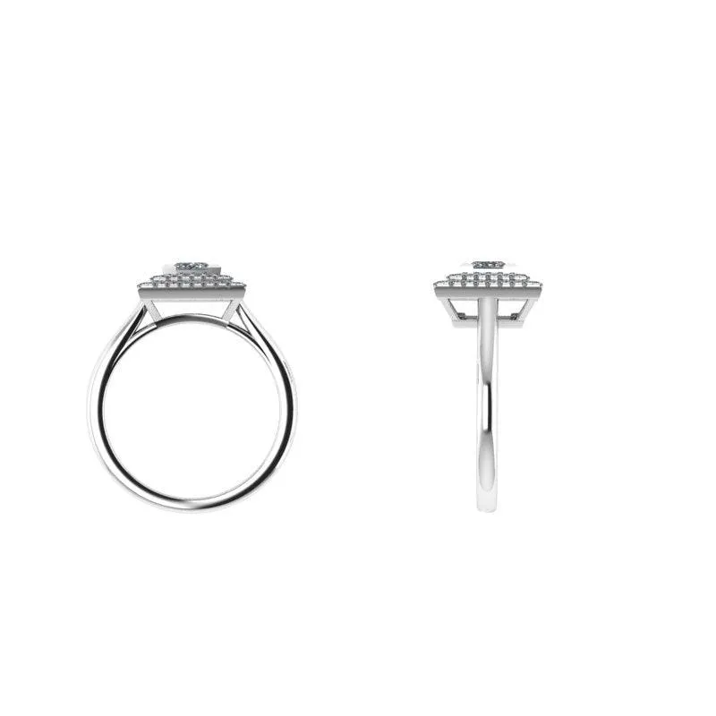 Princess cut double halo diamond engagement ring