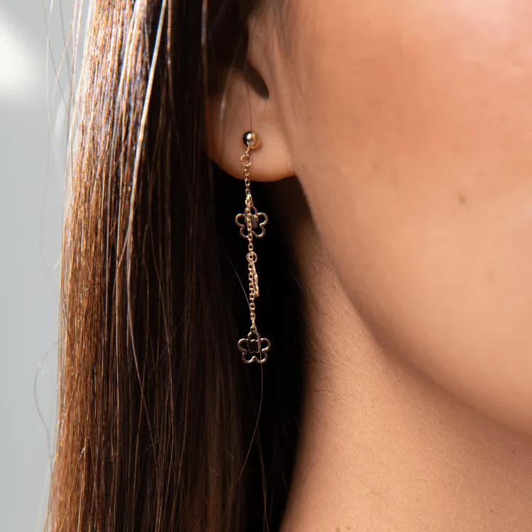 Real Gold 3 Flower Hanging Drop Stud Earring Set 6035 E1790